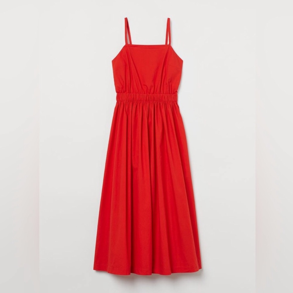 Red midi dress with corset tie back